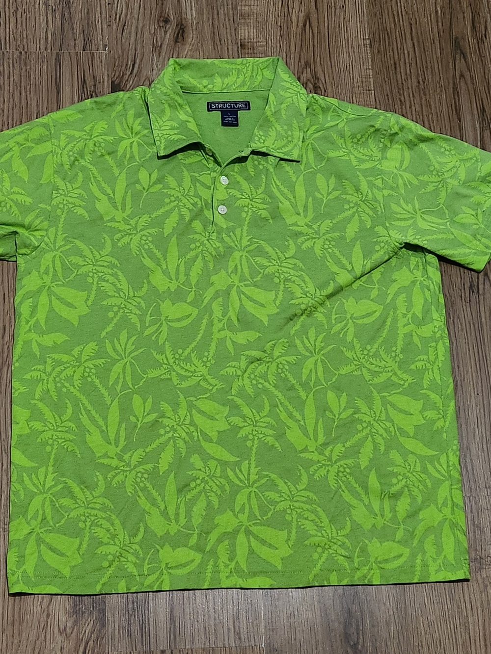 Structure Bright Lime Green Jacquard Leaf Polo